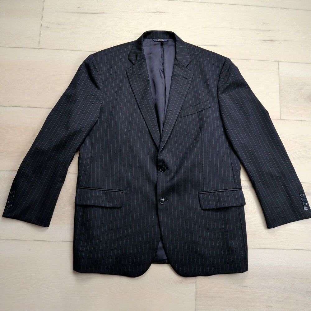 Brooks Brothers Blazer Sport Coat Mens 44R 1818 Madison‎ Black Pinstripe Wool